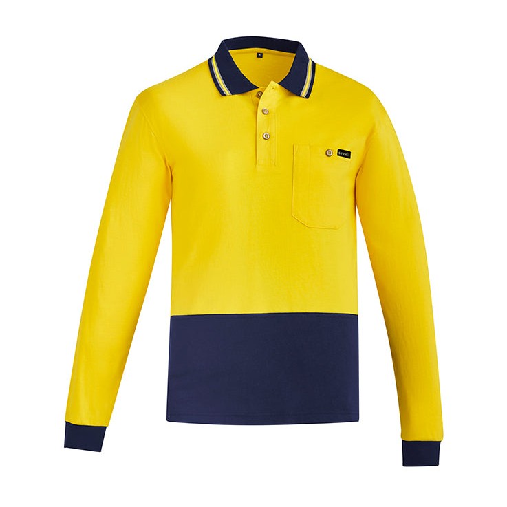 Syzmik Mens Hi Vis Cotton L/S Polo ZH430 in Yellow/Navy