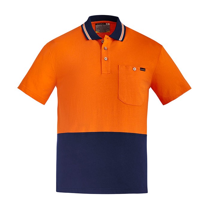 Syzmik Mens Hi Vis Cotton S/S Polo ZH435 in Orange/Navy