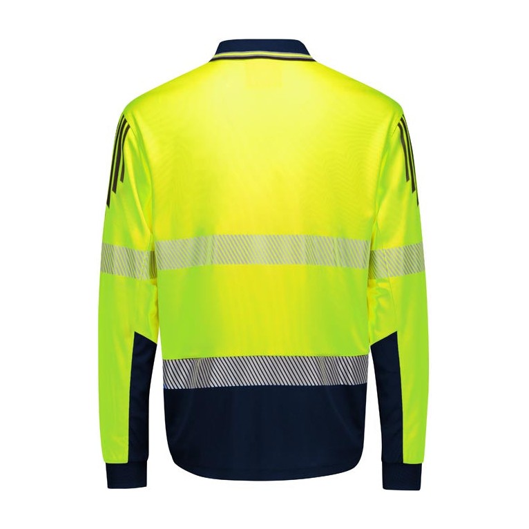 Syzmik Mens Hi Vis Flux Segmented Tape Long Sleeve Polo ZH550 in Yellow/Navy