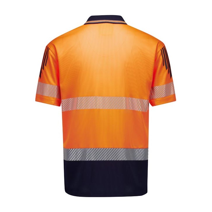 Syzmik Mens Hi Vis Flux Segmented Tape Short Sleeve Polo ZH555 in Orange/Navy
