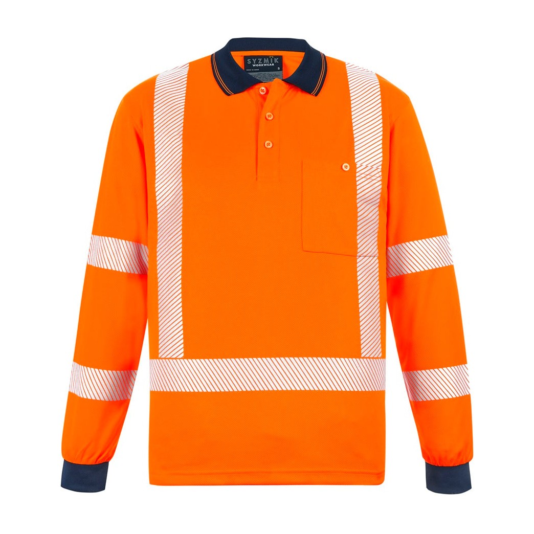 Syzmik Unisex Hi Vis X Back NSW Rail Long Sleeve Polo ZH690 CLEARANCE in Orange