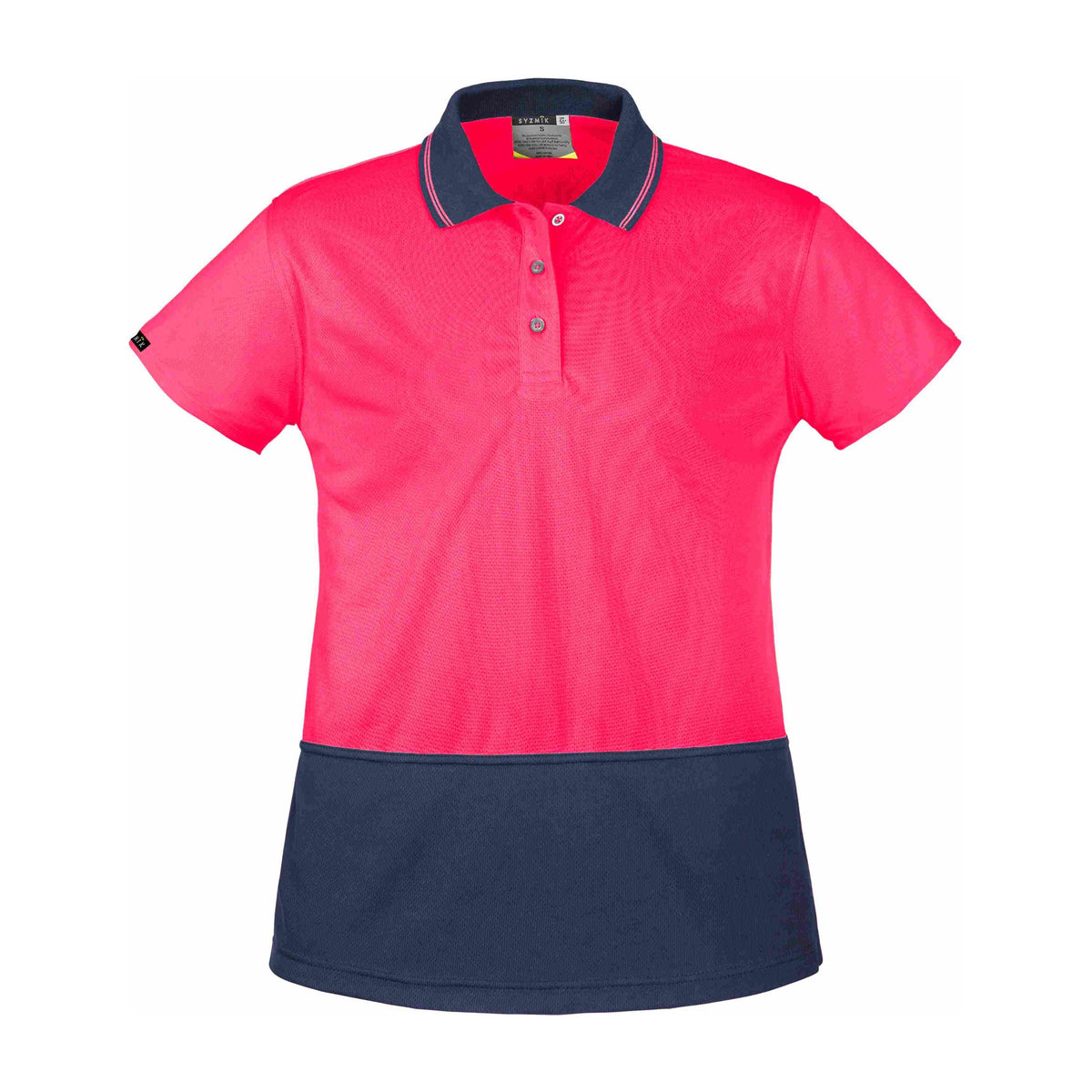Syzmik Womens Hi Vis Basic Short Sleeve Polo ZH731 in Pink/Navy