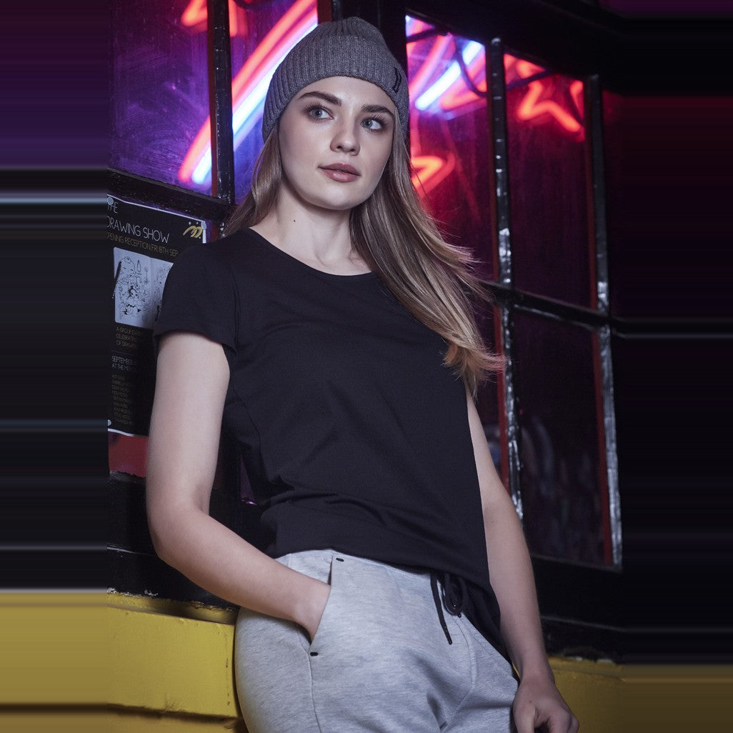 Syzmik Womens Streetworx Tee ZH735 in Black, worn by model