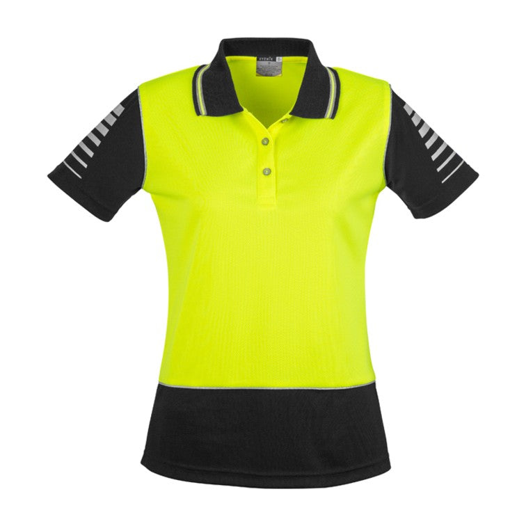 Syzmik Womens Hi Vis Zone Short Sleeve Polo ZHL236, worn by model