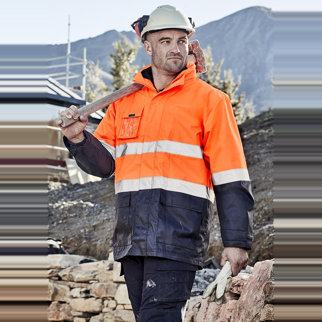 Syzmik Mens Hi Vis Basic 4 In 1 Waterproof Jacket ZJ220, worn by model