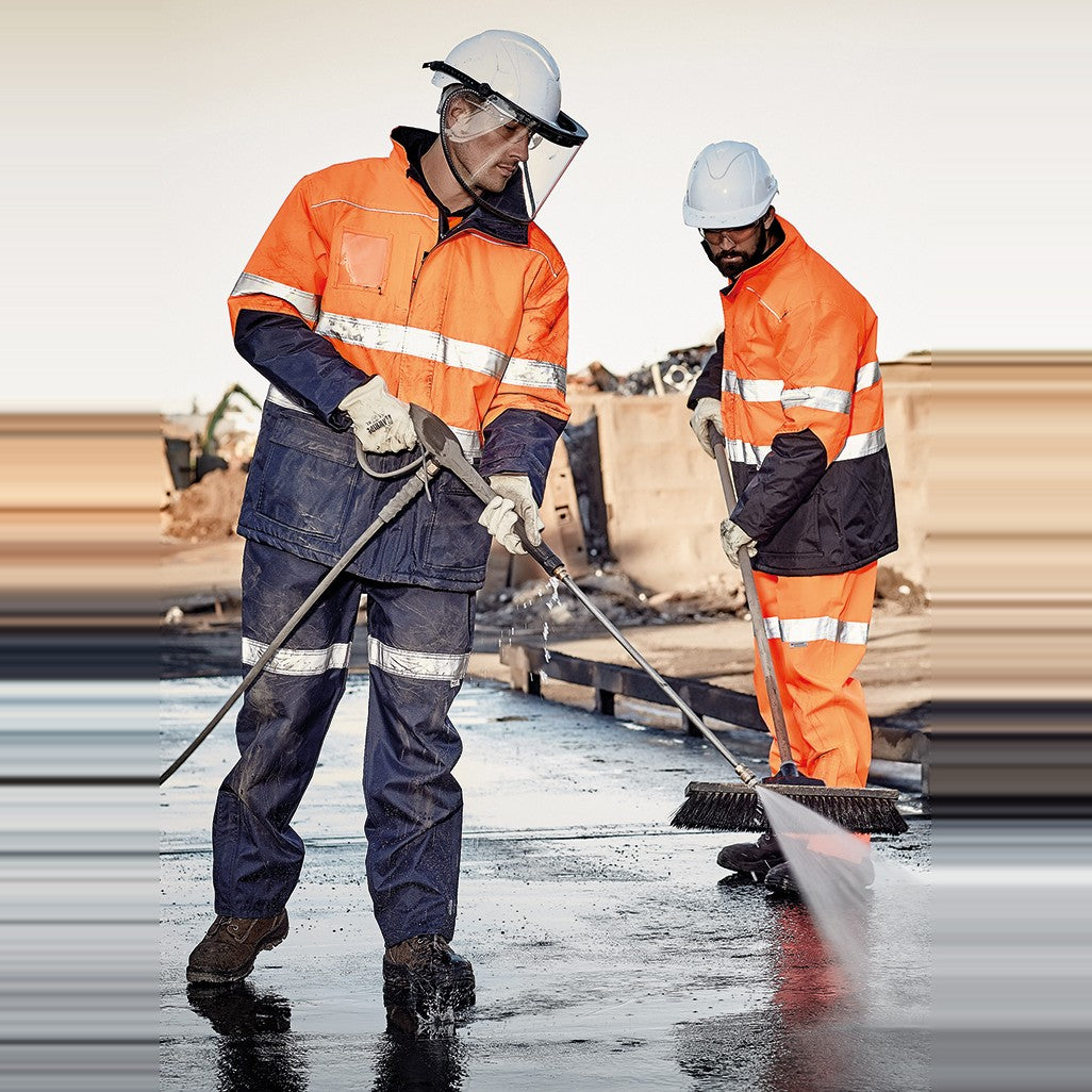 Syzmik Mens Hi Vis Taped Storm Pant ZJ352, worn by model