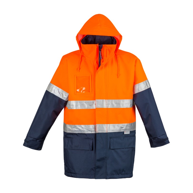 Syzmik Mens Hi Vis Waterproof Lightweight Jacket ZJ355 in Orange/Navy