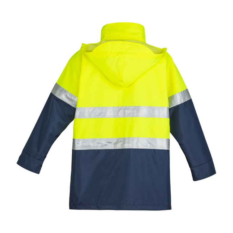 Syzmik Mens Hi Vis Waterproof Lightweight Jacket ZJ355 in Yellow/Navy, view 3