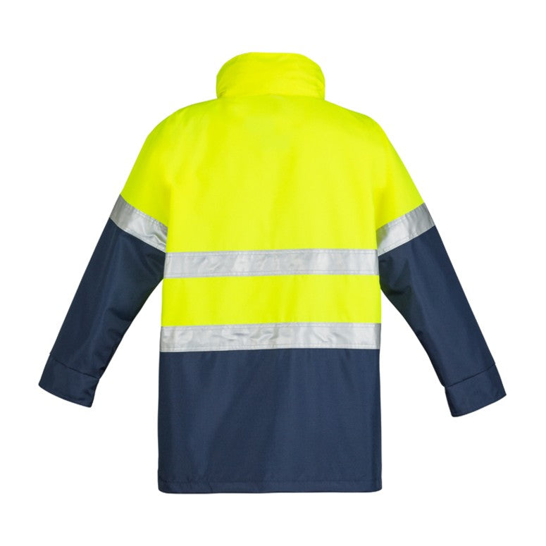 Syzmik Mens Hi Vis Waterproof Lightweight Jacket ZJ355 in Yellow/Navy, view 4