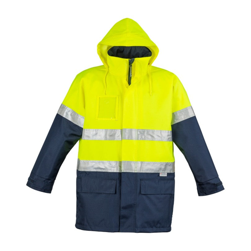Syzmik Mens Hi Vis Waterproof Lightweight Jacket ZJ355 in Yellow/Navy, view 2