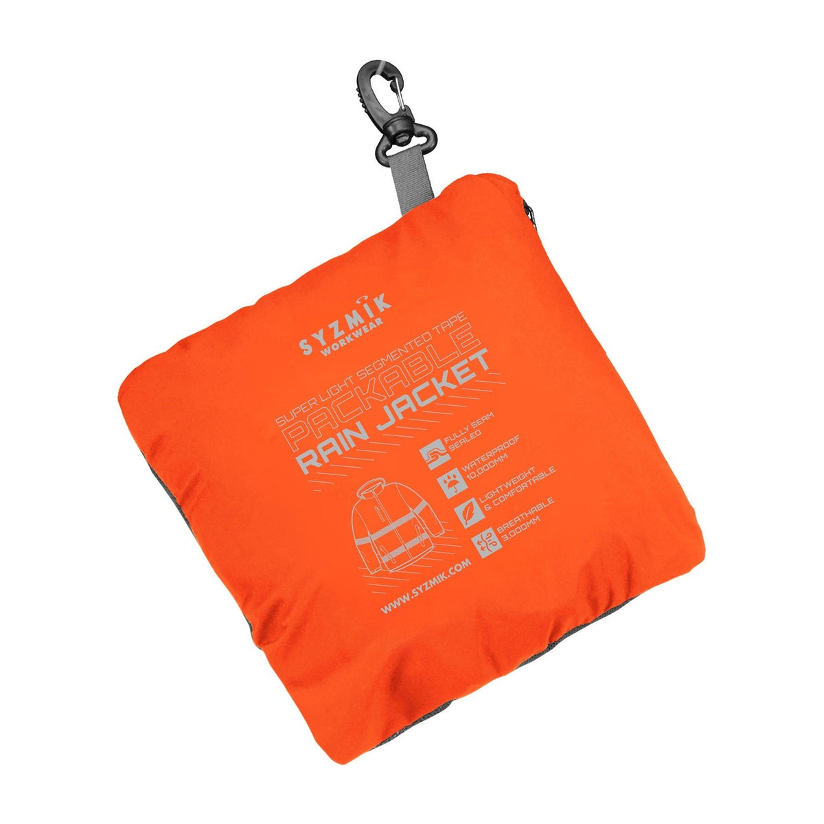 Syzmik Unisex Super Light Segmented Tape Packable Rain Jacket ZJ560 in Orange