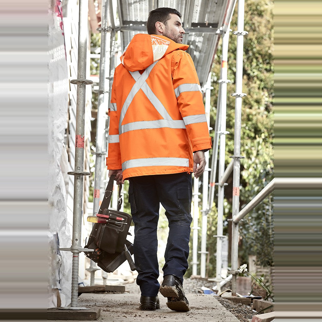 Syzmik Mens Hi Vis X Back 4 In 1 Waterproof Jacket ZJ616, worn by model