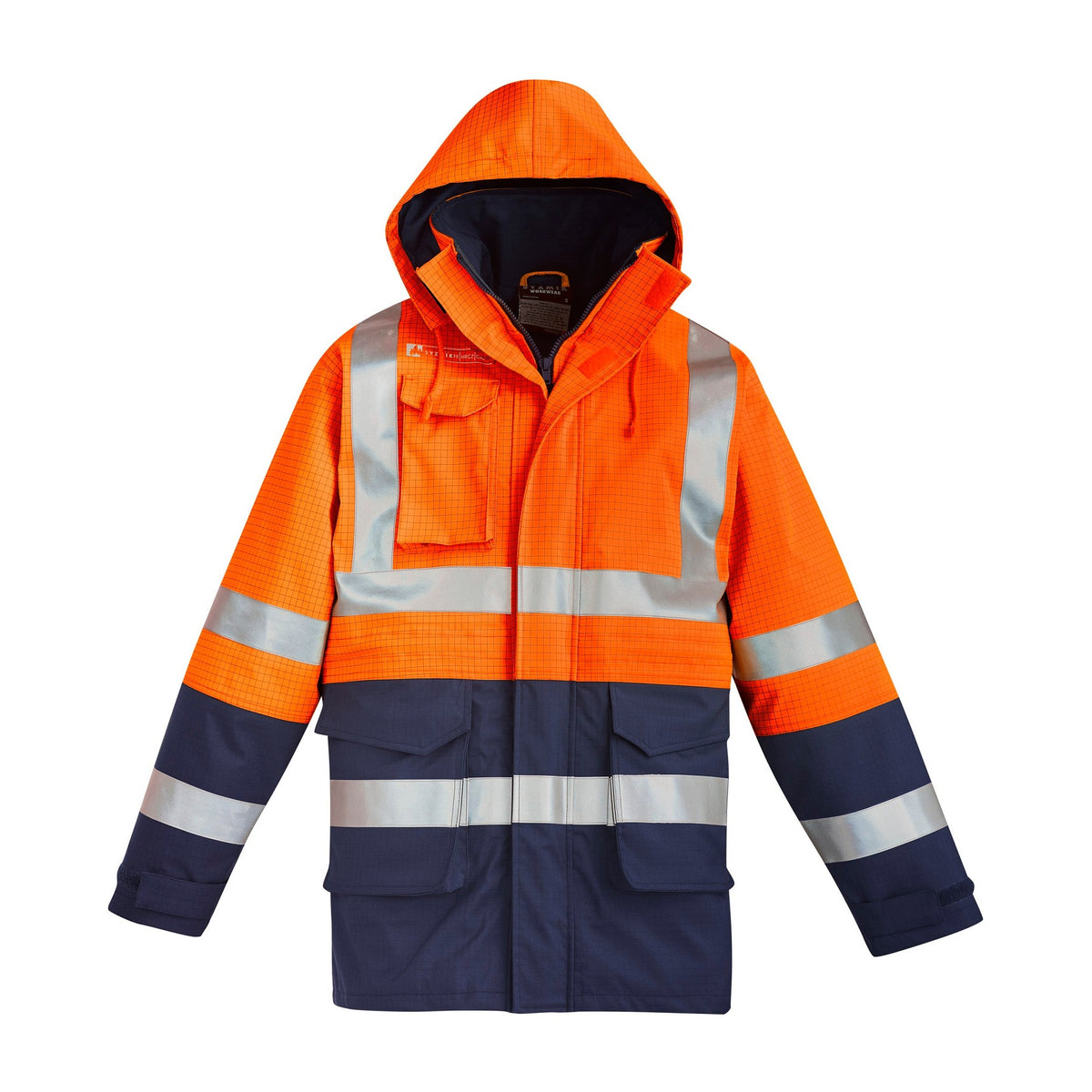 Syzmik Mens FR Arc Rated Anti Static Waterproof Jacket ZJ900 in Orange/Navy
