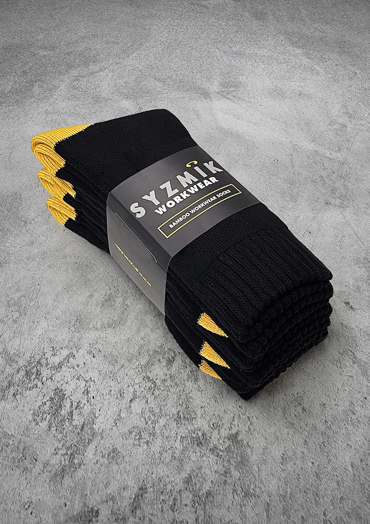 Syzmik Bamboo Work Socks 3 Pack ZMSOCK3 - Black/Yellow - 3 pack