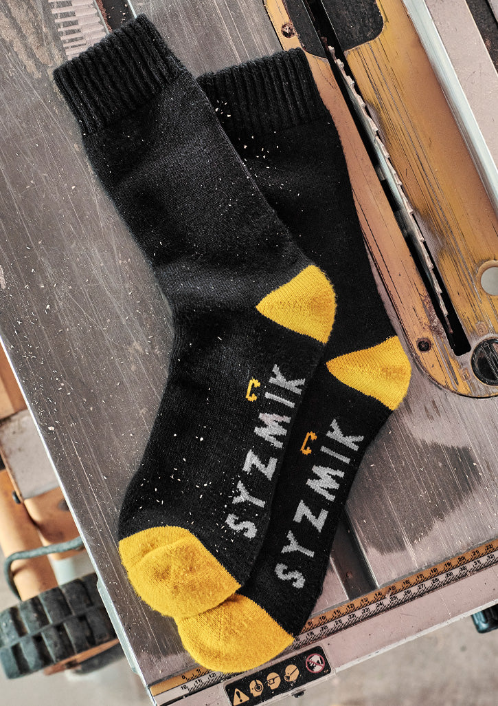 Syzmik Bamboo Work Socks 3 Pack ZMSOCK3 - Black/Yellow - worn