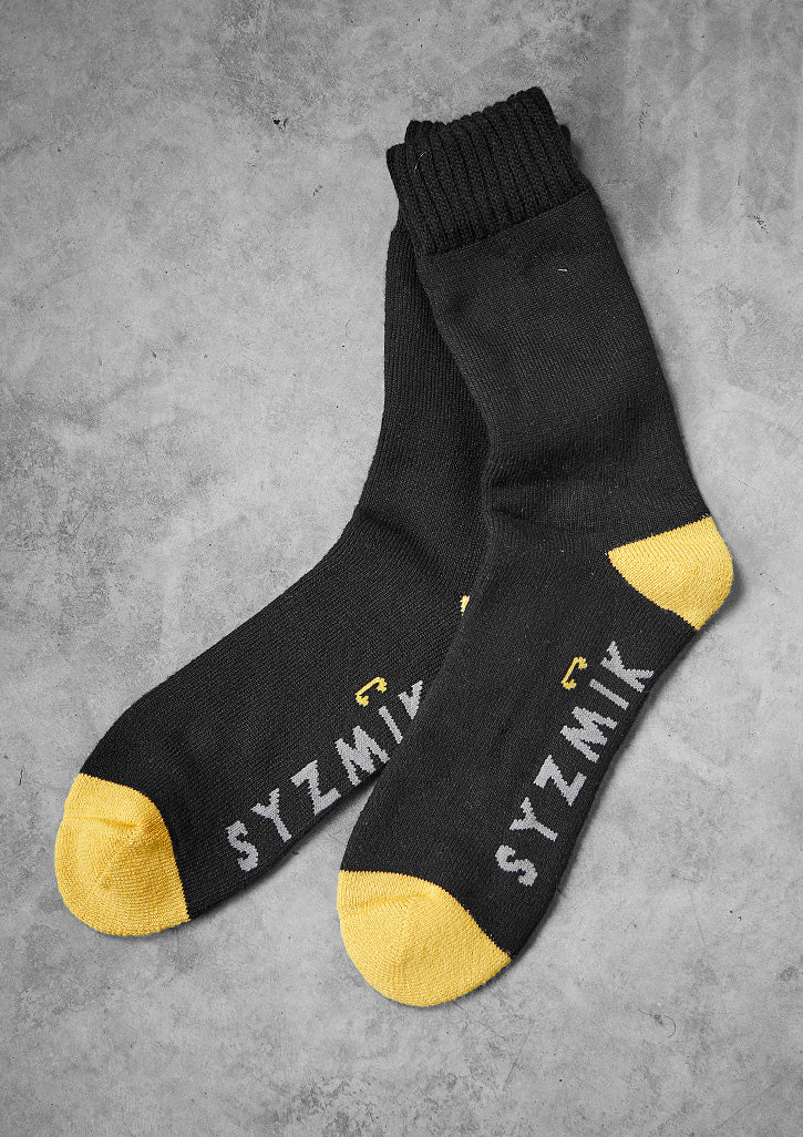 Syzmik Bamboo Work Socks 3 Pack ZMSOCK3 - Black/Yellow - worn with Syzmik work boots