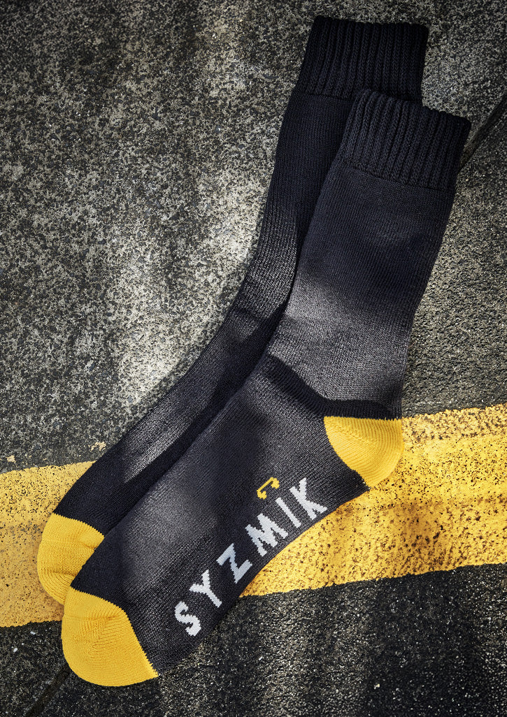 Syzmik Bamboo Work Socks 3 Pack ZMSOCK3 - Black/Yellow - worn