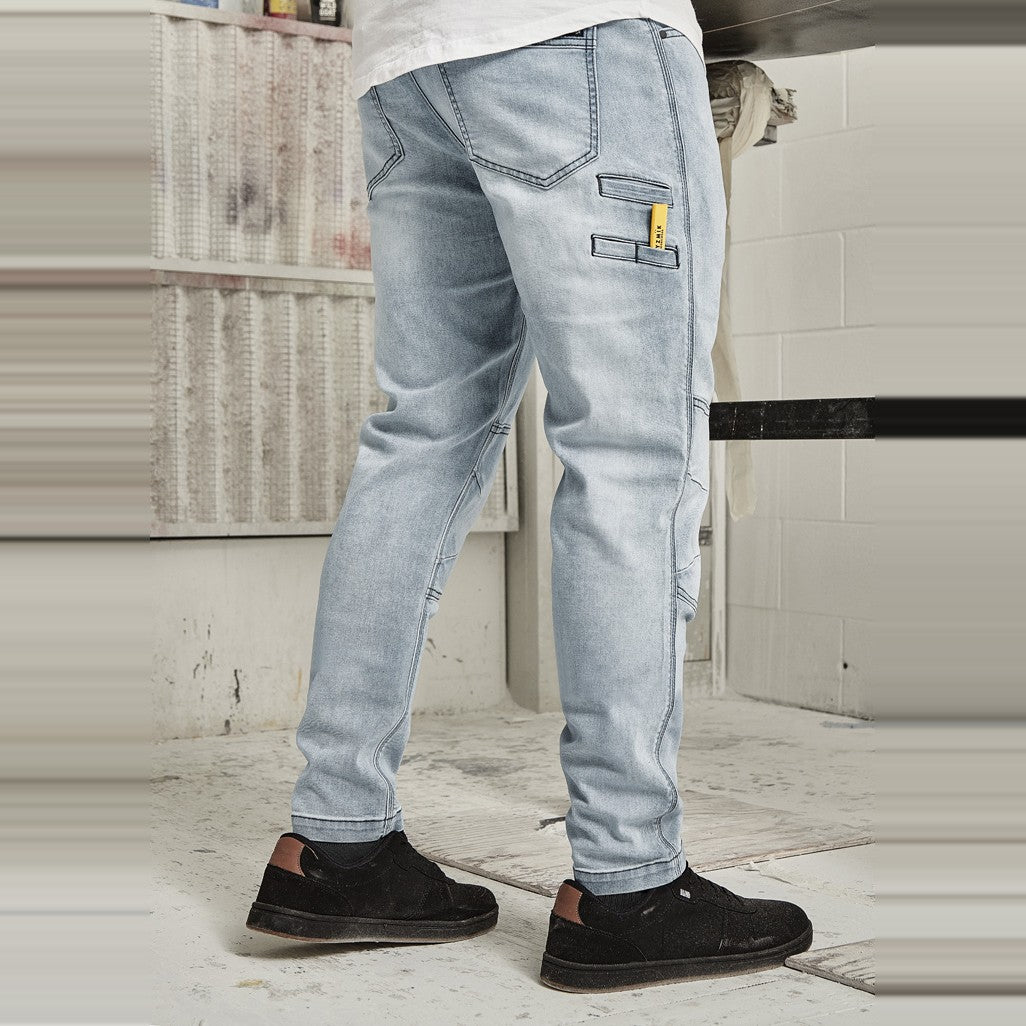 Syzmik Mens Streetworx Stretch Jean ZP540 in Light Blue, worn by model, view 2