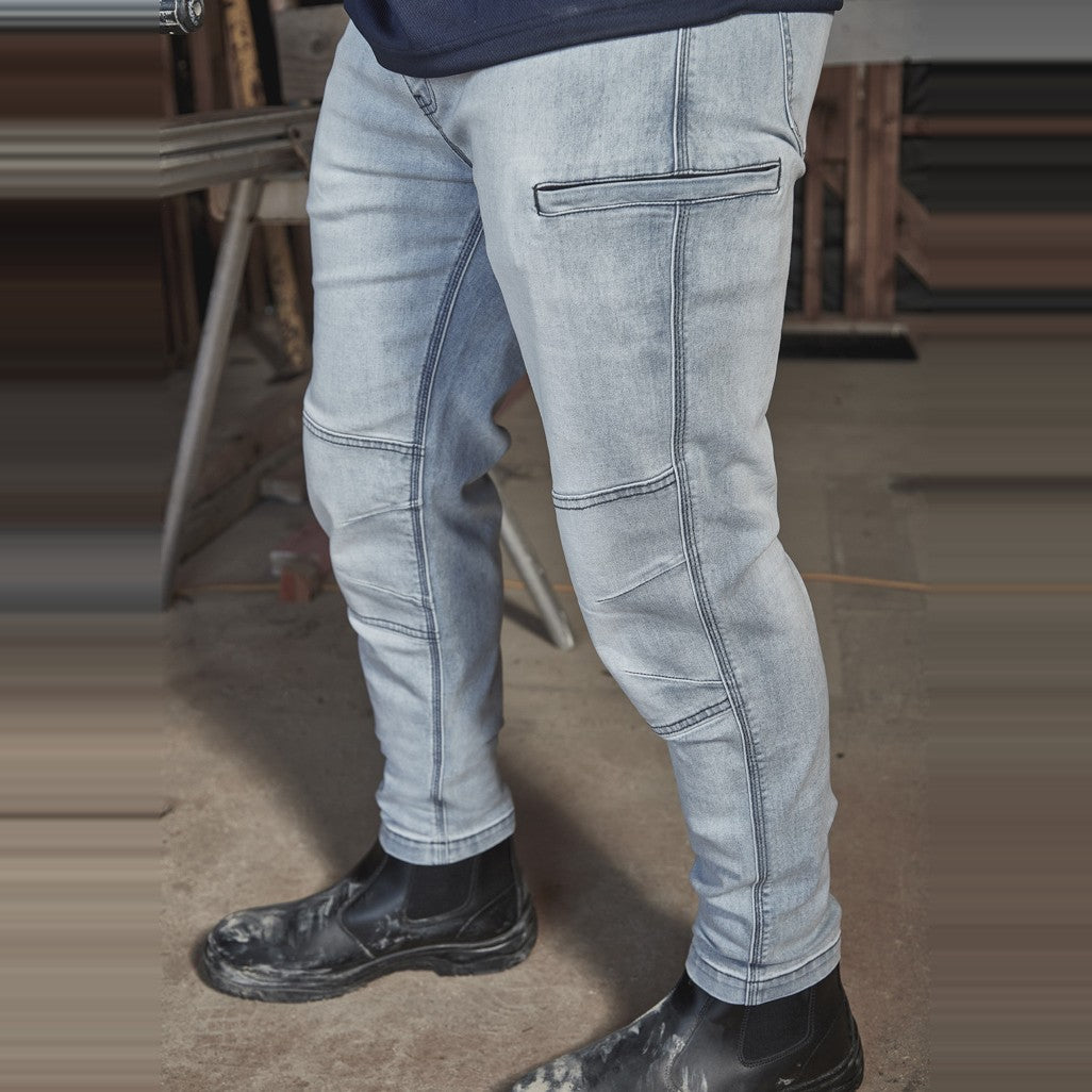 Syzmik Mens Streetworx Stretch Jean ZP540 in Light Blue, worn by model, view 6