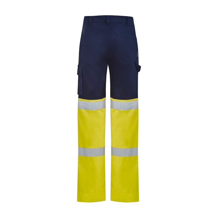 Syzmik Mens Bio Motion Hi Vis Taped Pant ZP980 in Yellow/Navy, view 2
