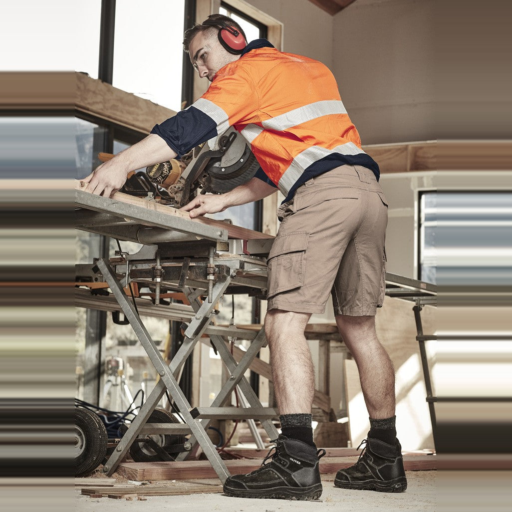 Syzmik Mens Streetworx Curved Cargo Short ZS360 in Khaki, worn by model
