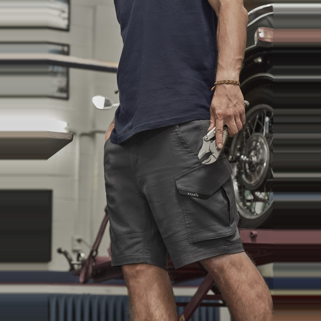 Syzmik Mens Rugged Cooling Stretch Short ZS605 in Charcoal, worn by model, view 2