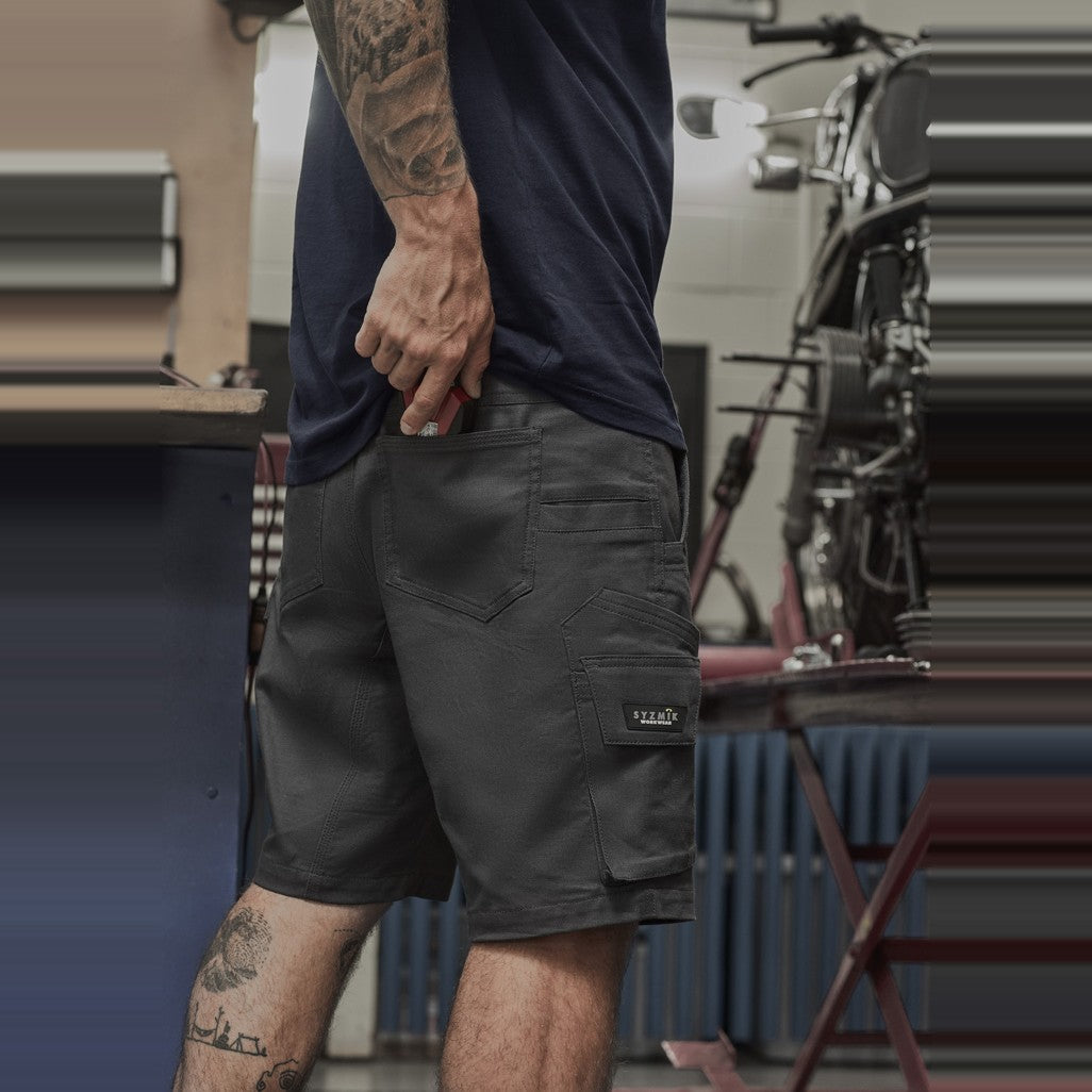 Syzmik Mens Rugged Cooling Stretch Short ZS605 in Charcoal, worn by model, view 3