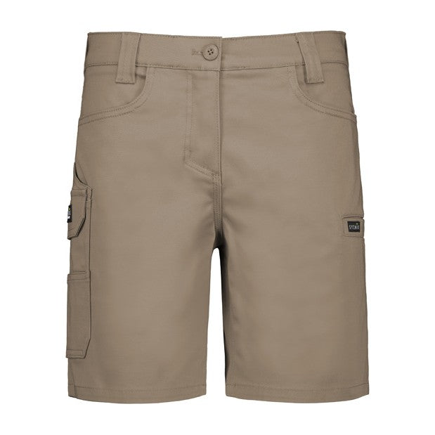 Syzmik Womens Essential Stretch Cargo Short ZS735 in Khaki
