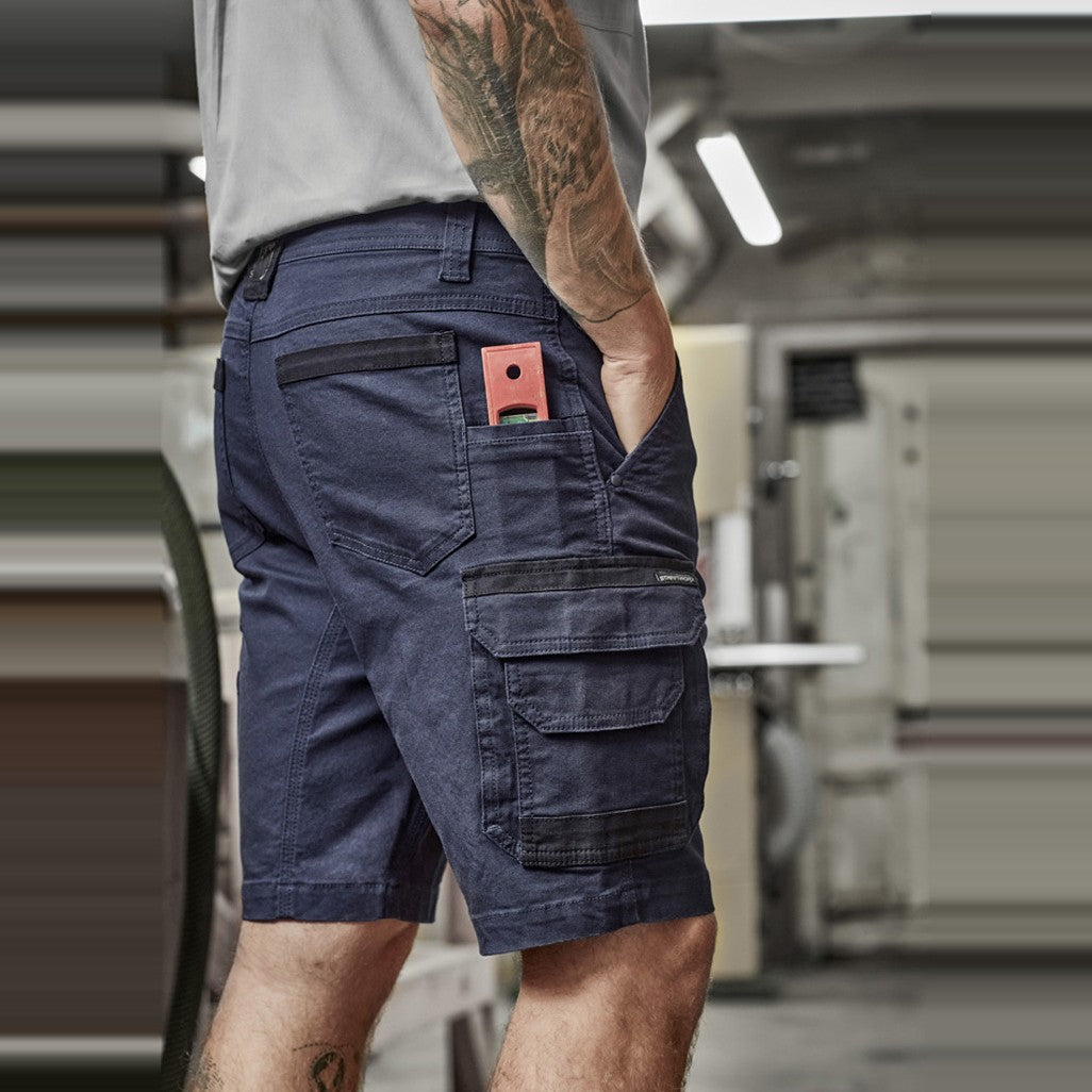 Syzmik Mens Streetworx Heritage Short ZS822 in Navy, worn by model, view 2