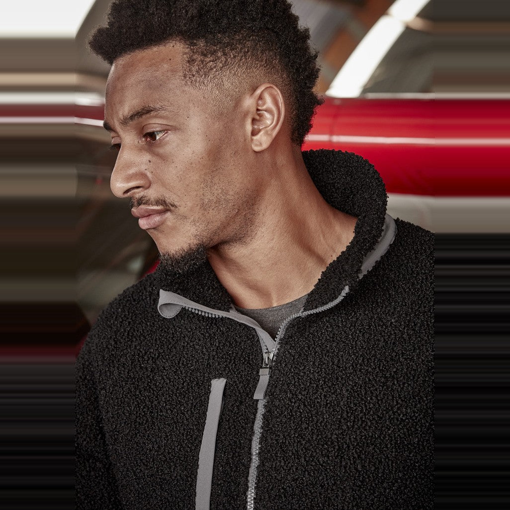 Syzmik Unisex Streetworx Full Zip Sherpa Fleece ZT285 in Black, worn by model, view 3