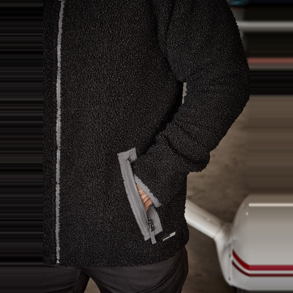 Syzmik Unisex Streetworx Full Zip Sherpa Fleece ZT285 in Black, worn by model, view 4