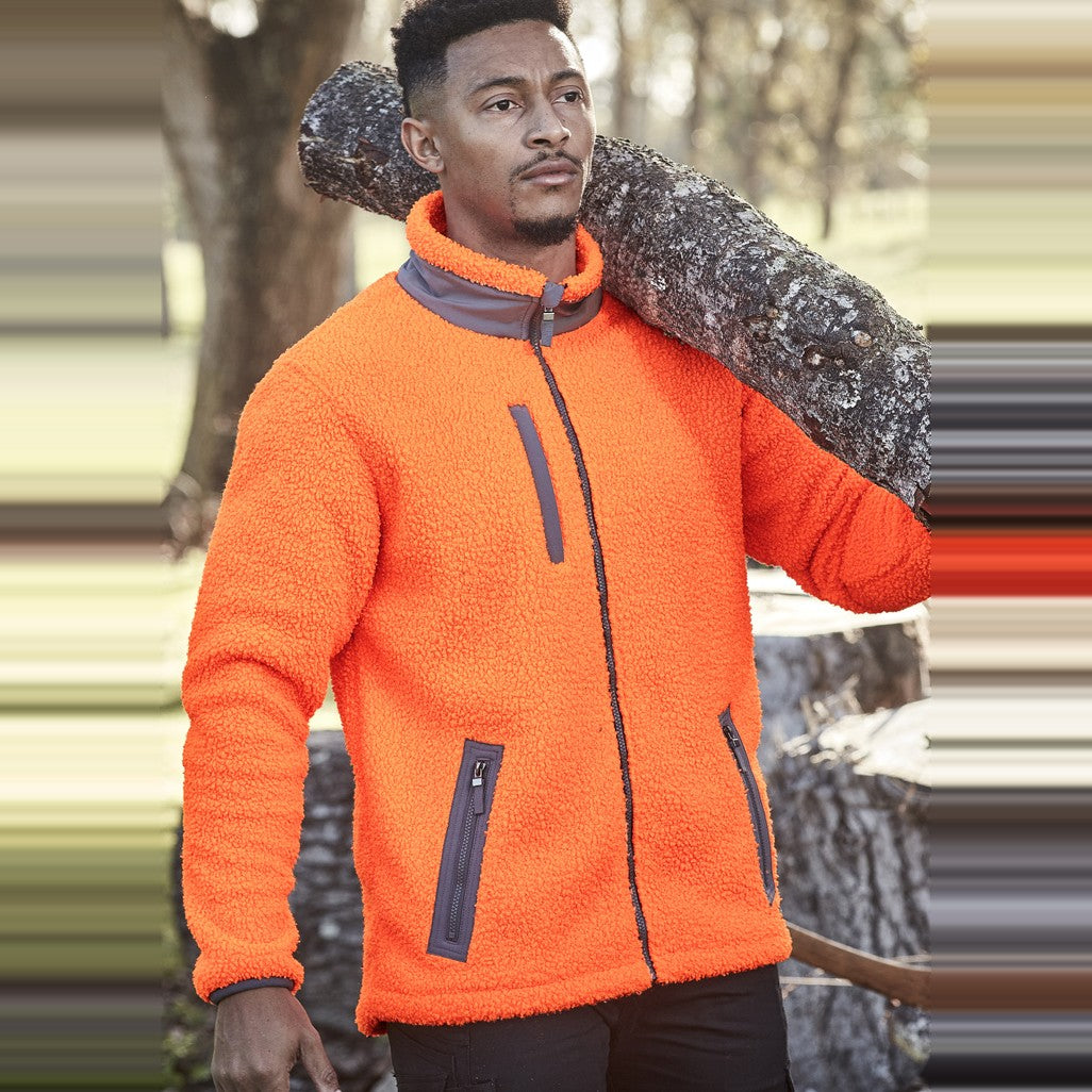 Syzmik Unisex Streetworx Full Zip Sherpa Fleece ZT285 in Orange, worn by model