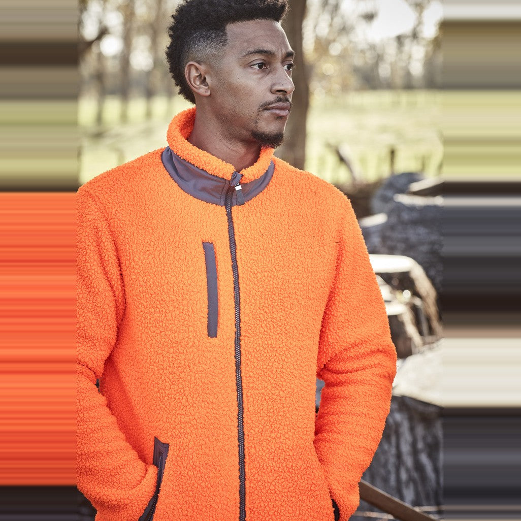Syzmik Unisex Streetworx Full Zip Sherpa Fleece ZT285 in Orange, worn by model, view 2
