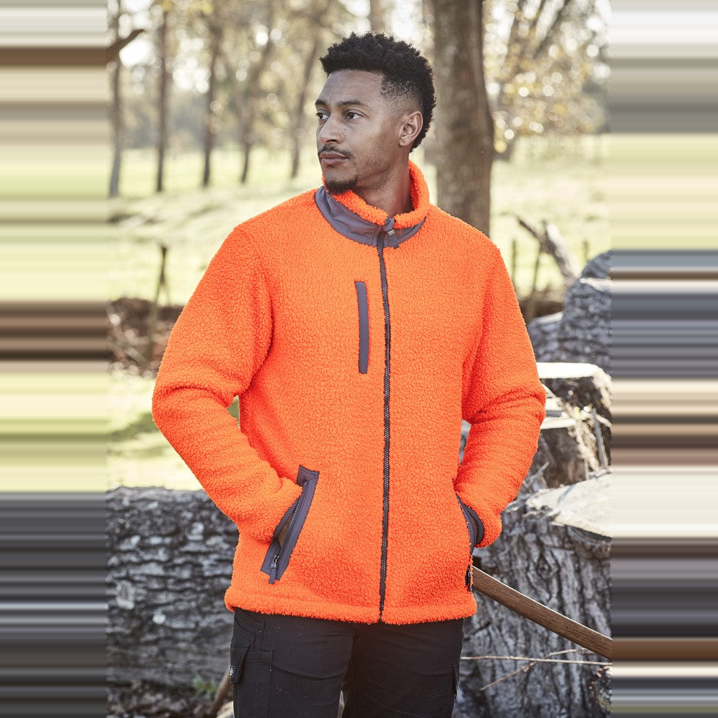 Syzmik Unisex Streetworx Full Zip Sherpa Fleece ZT285 in Orange, worn by model, view 3