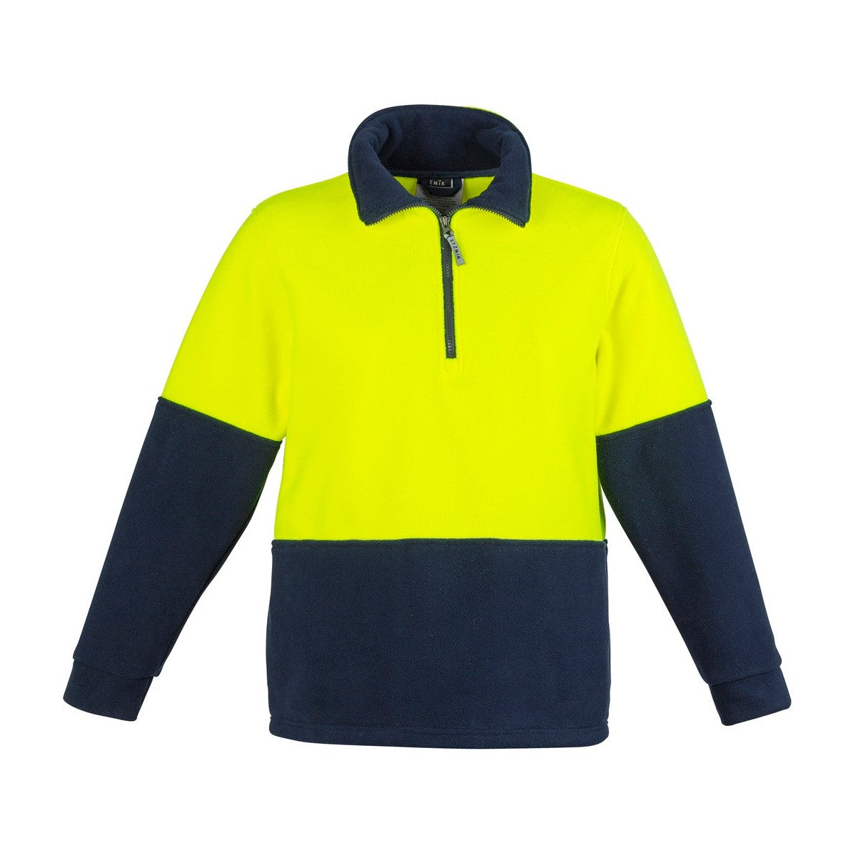 Syzmik Unisex Hi Vis 1/2 Zip Polar Fleece Pullover ZT460 CLEARANCE in Yellow/Navy