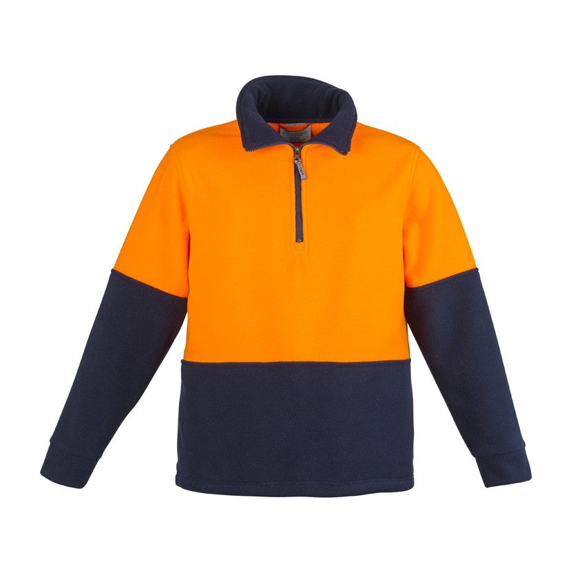 Syzmik Unisex Hi Vis 1/2 Zip Polar Fleece Pullover ZT460 in Orange/Navy