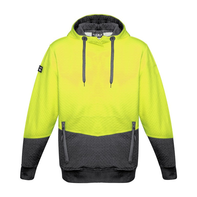 Syzmik Unisex Hi Vis Textured Jacquard Hoodie ZT477 in Yellow/Charcoal