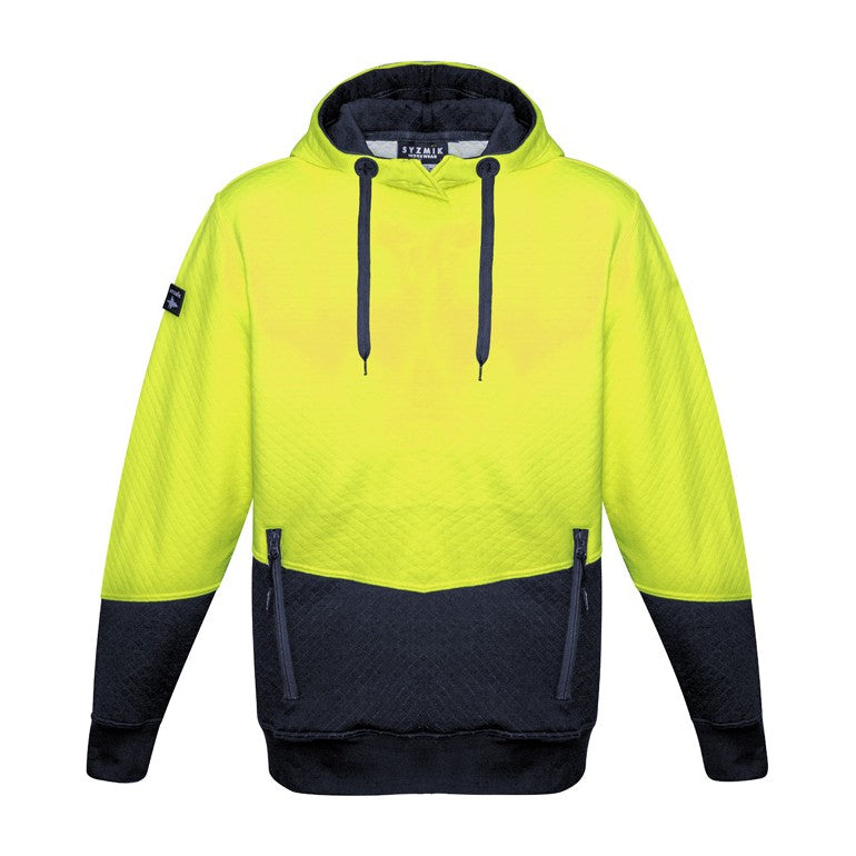 Syzmik Unisex Hi Vis Textured Jacquard Hoodie ZT477 in Yellow/Navy
