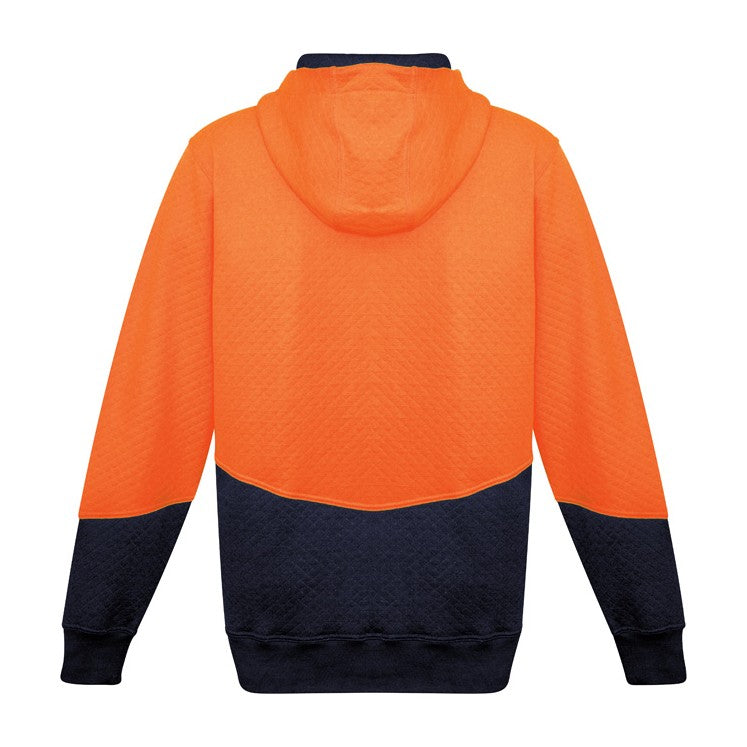Syzmik Unisex Hi Vis Textured Jacquard Full Zip Hoodie ZT478 in Orange/Navy, view 2