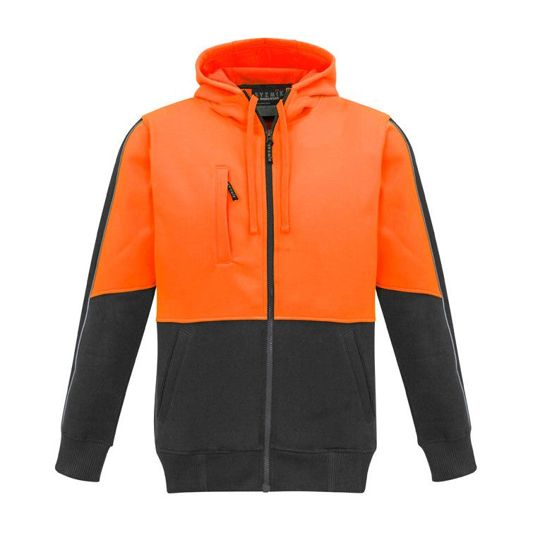 Syzmik Unisex Hi Vis Full Zip Hoodie ZT485 in Orange/Charcoal