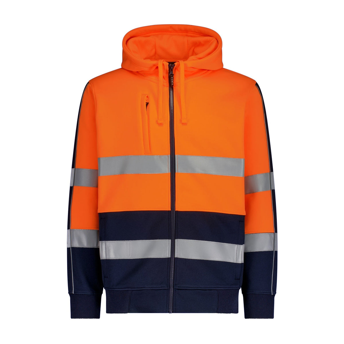 Syzmik Unisex Hi Vis Full Zip Stretch Taped Hoodie ZT486 in Orange/Navy