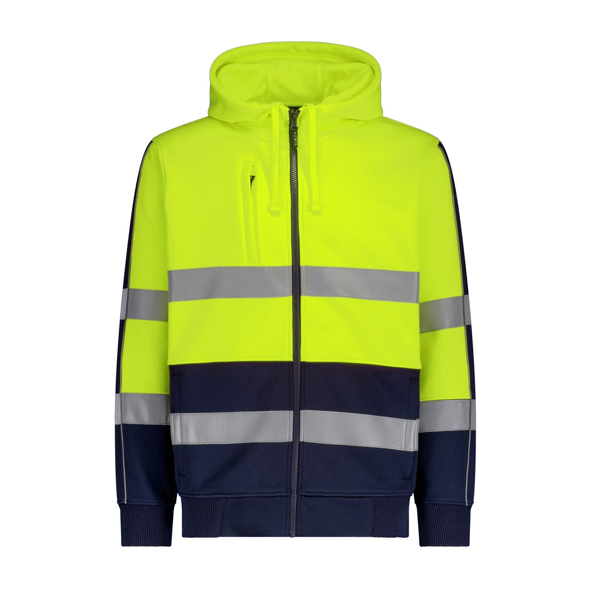 Syzmik Unisex Hi Vis Full Zip Stretch Taped Hoodie ZT486 in Yellow/Navy