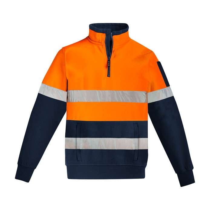 Syzmik Mens Hi Vis 1/4 Zip Pullover - Hoop Taped ZT566 in Orange/Navy