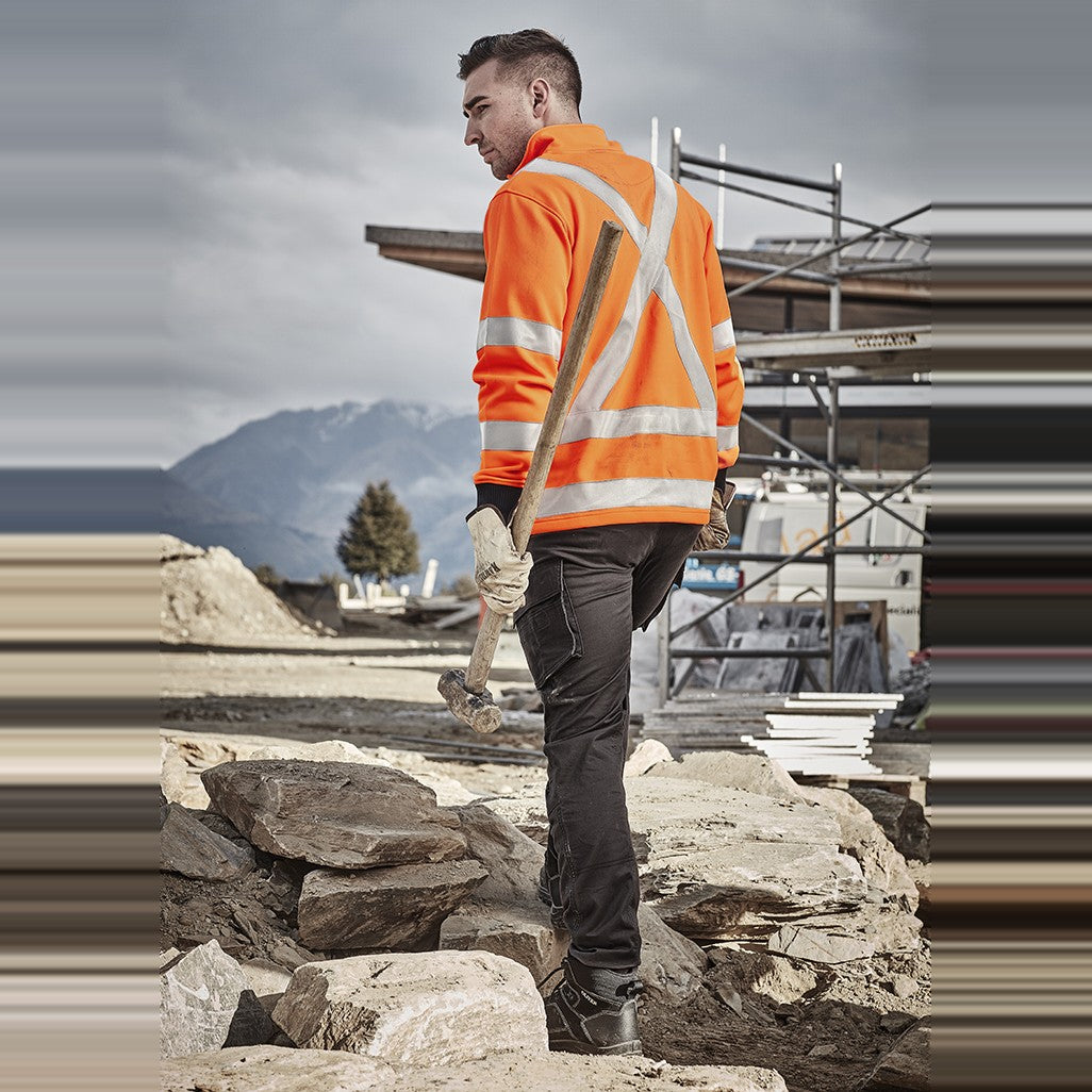 Syzmik Unisex Hi Vis X Back Rail Jumper ZT660, worn by model