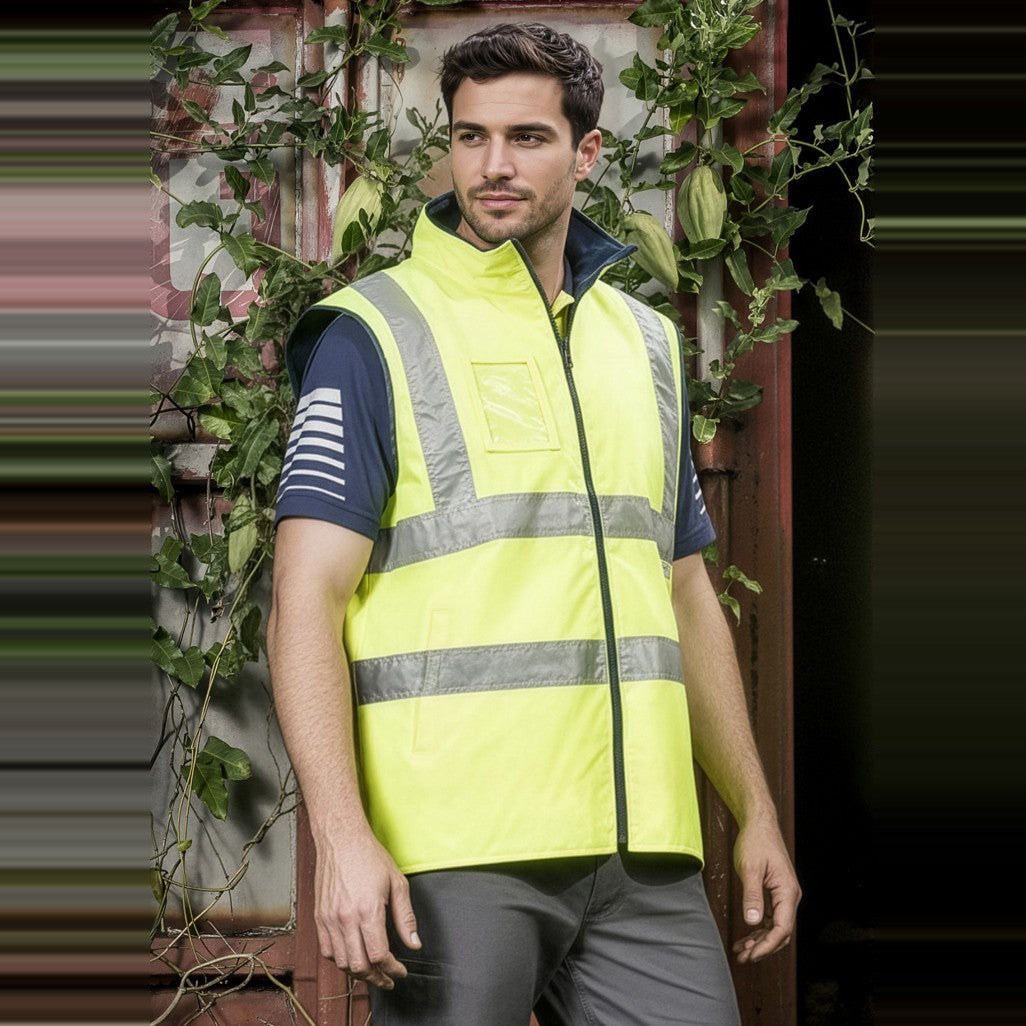Syzmik Mens Hi Vis Lightweight Waterproof Vest ZV358, worn by model