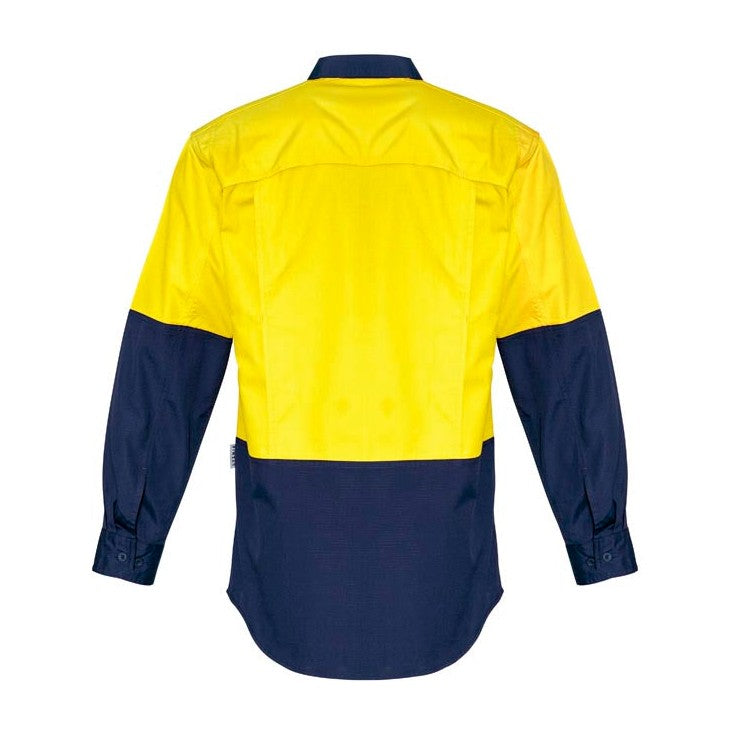 Syzmik Mens Rugged Cooling Hi Vis Long Sleeve Shirt ZW128 in Yellow/Navy
