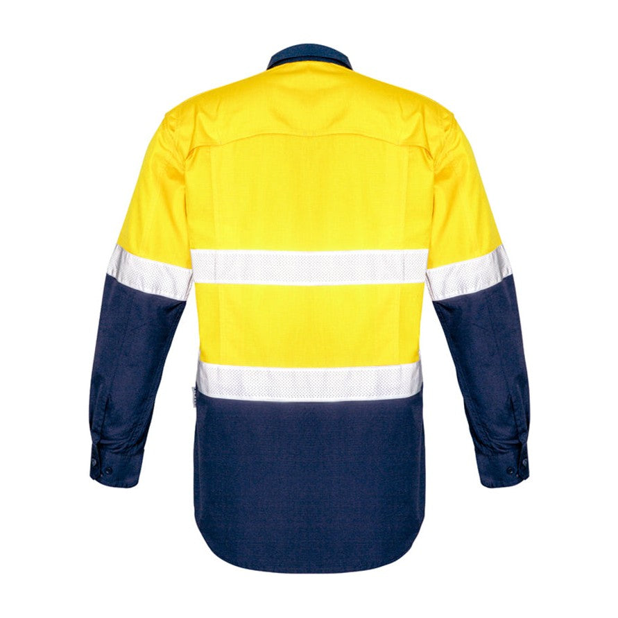 Syzmik Mens Rugged Cooling Taped Hi Vis Spliced Shirt ZW129 in Yellow/Navy