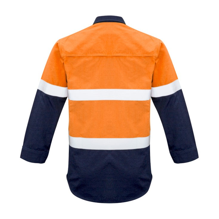 Syzmik Mens FR Closed Front Hooped Taped Spliced Shirt ZW133 in Orange/Navy