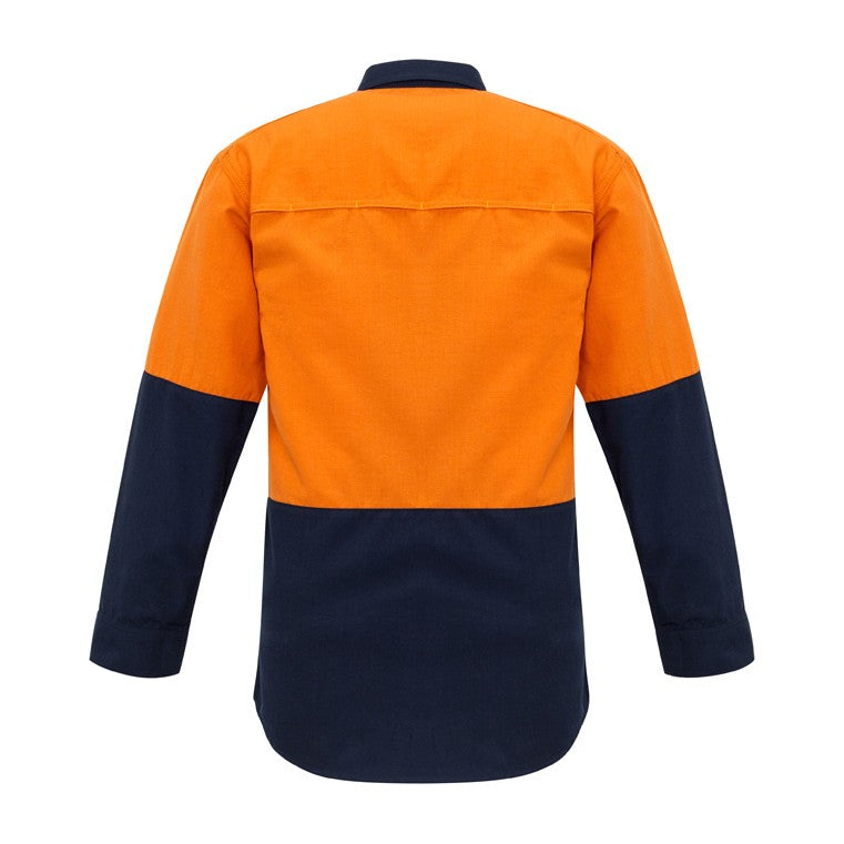 Syzmik Mens Hi Vis Spliced Shirt ZW138 in Orange/Navy, view 2