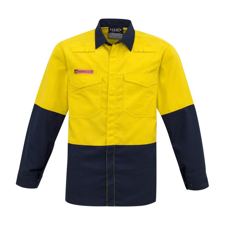 Syzmik Mens Hi Vis Spliced Shirt ZW138 in Yellow/Navy